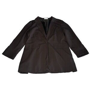 Susan Graver One Button Smart Ponte Knit Blazer Jacket Brown Work Casual Size S
